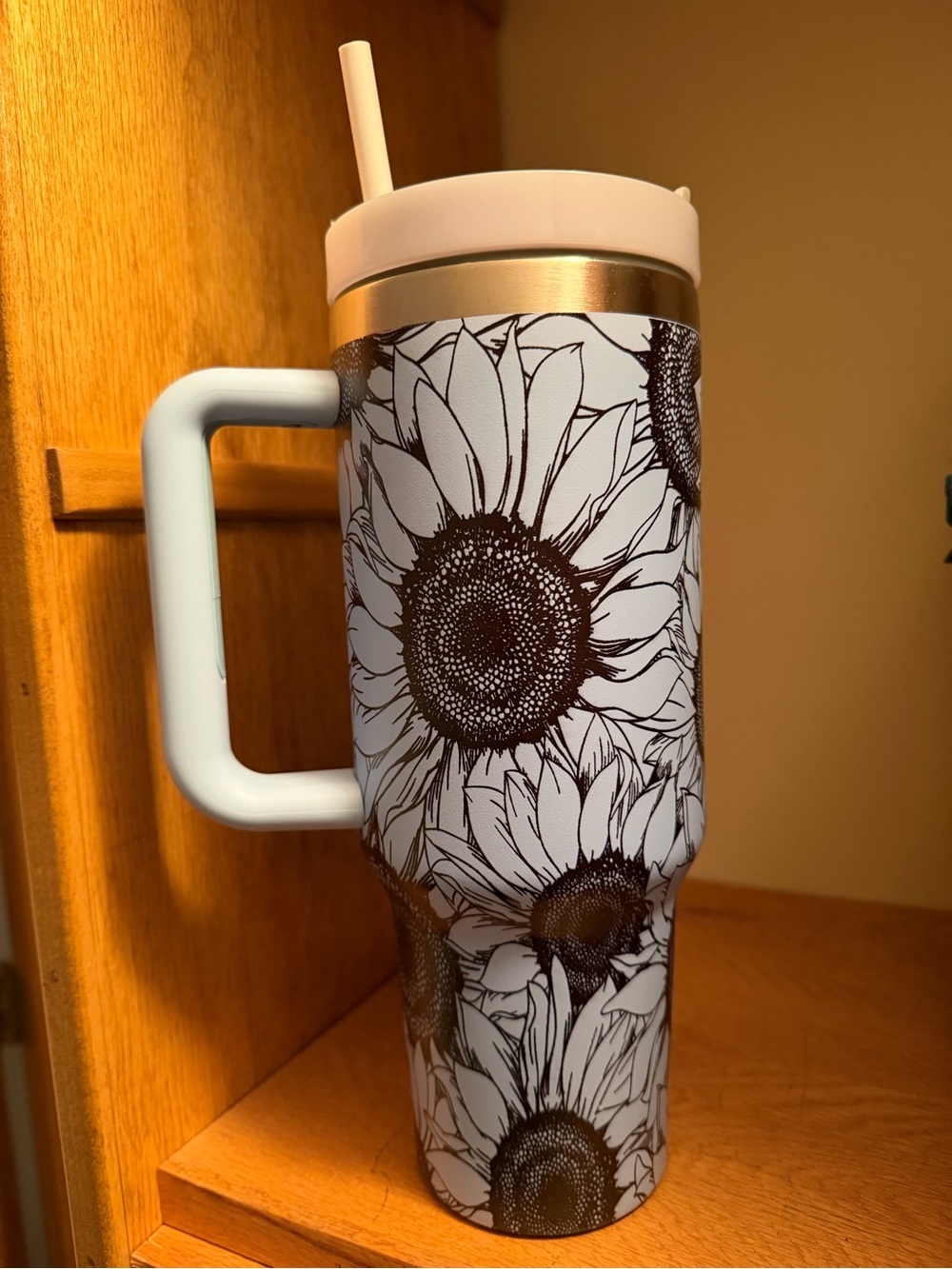 Stanley Sunflower Print Travel Tumbler in Light Blue and Gold